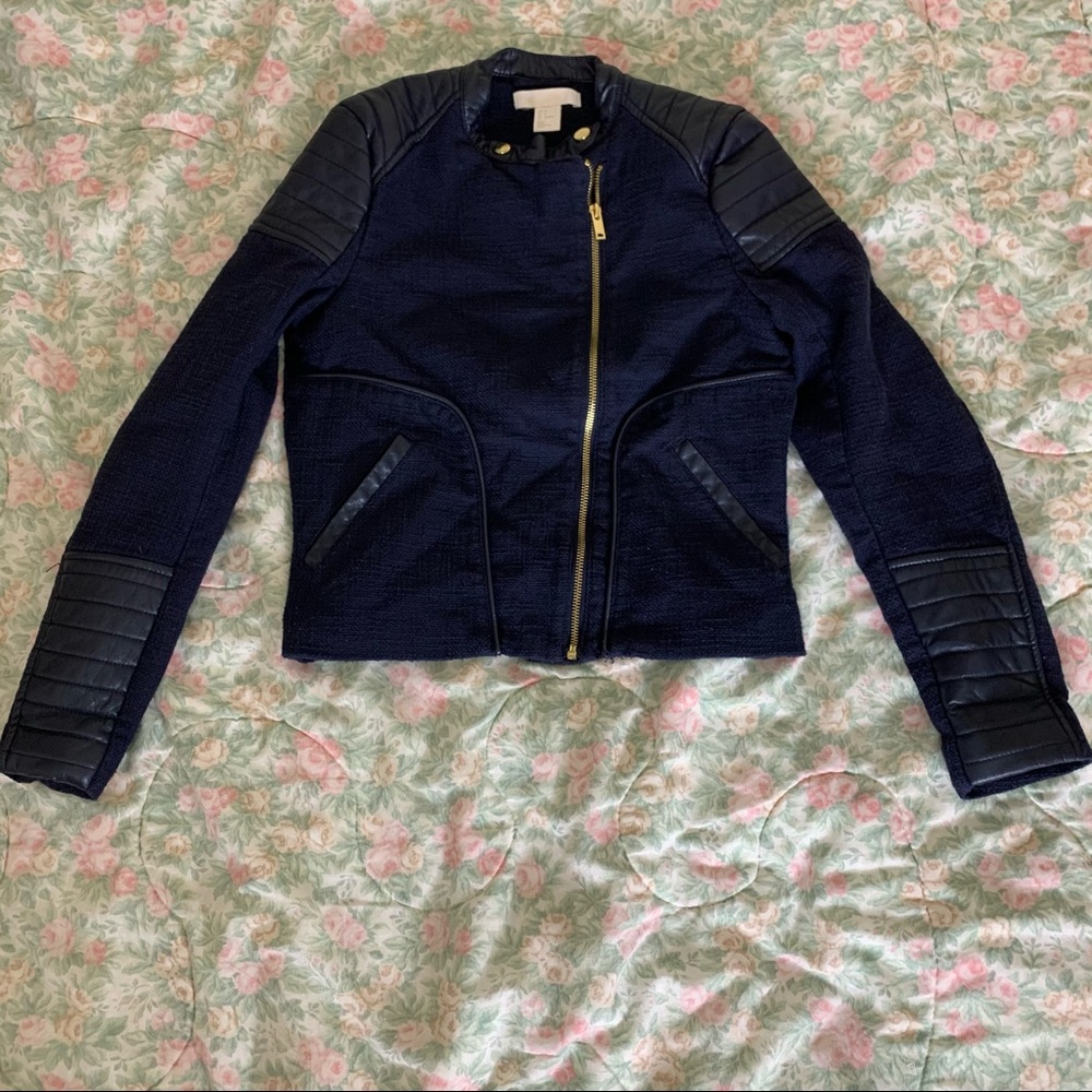 H&M Pleather and Tweed Motorcycle Jacket